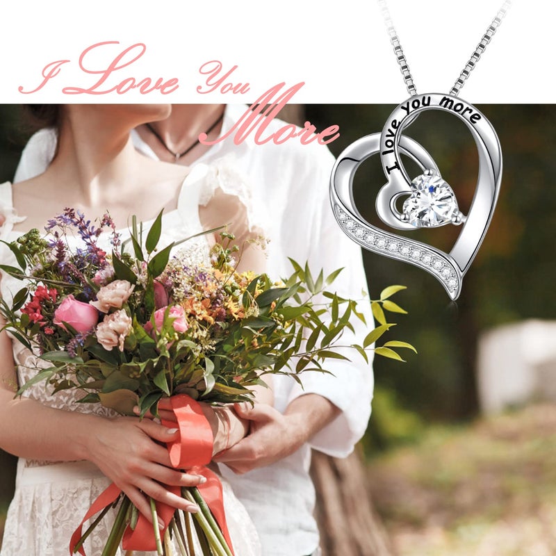 FLYOW I Love You More Heart Necklace for Women Sterling Silver CZ Pendant 18 Inch, Best Valentine's Day Jewelry Gifts (I Love You More) - Image 3